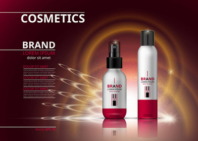 美容抗衰老霜廣告。化妝品包裝設(shè)計(jì)。3d 矢量美圖。保濕面膜霜玻璃瓶上閃閃發(fā)光的液體背景與水泡沫。產(chǎn)品包模擬