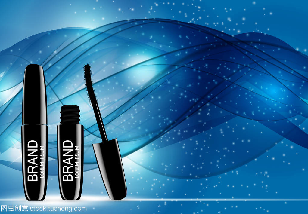 時(shí)裝設(shè)計(jì)化妝品產(chǎn)品模板的廣告或雜志背景。睫毛膏產(chǎn)品系列 Reportv 3d 逼真矢量 Iillustration